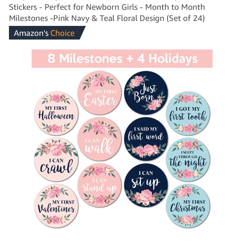 Pink and Blue Floral Milestone Stickers for Babies
